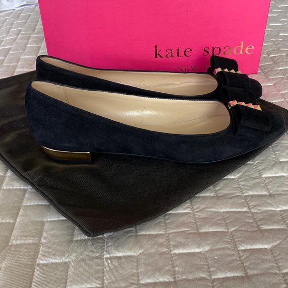 SOLD Kate Spade Nicolette Black Suede Flats W/ Bow 9M - Picture 3 of 7